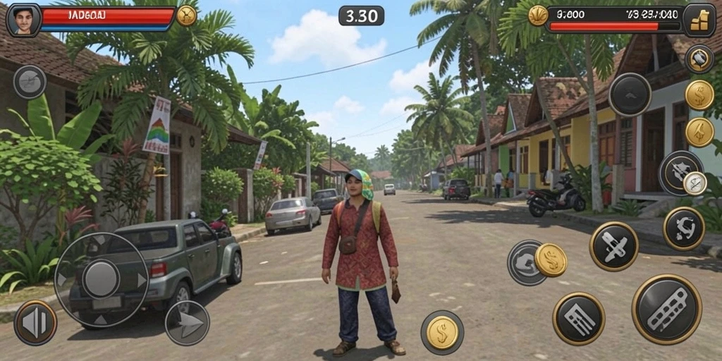 Tangkapan layar menampilkan level awal AN777 yang penuh warna.